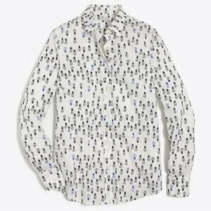 J. Crew Pineapple Print Button-Down Shirt Womens  Cotton White & Blue